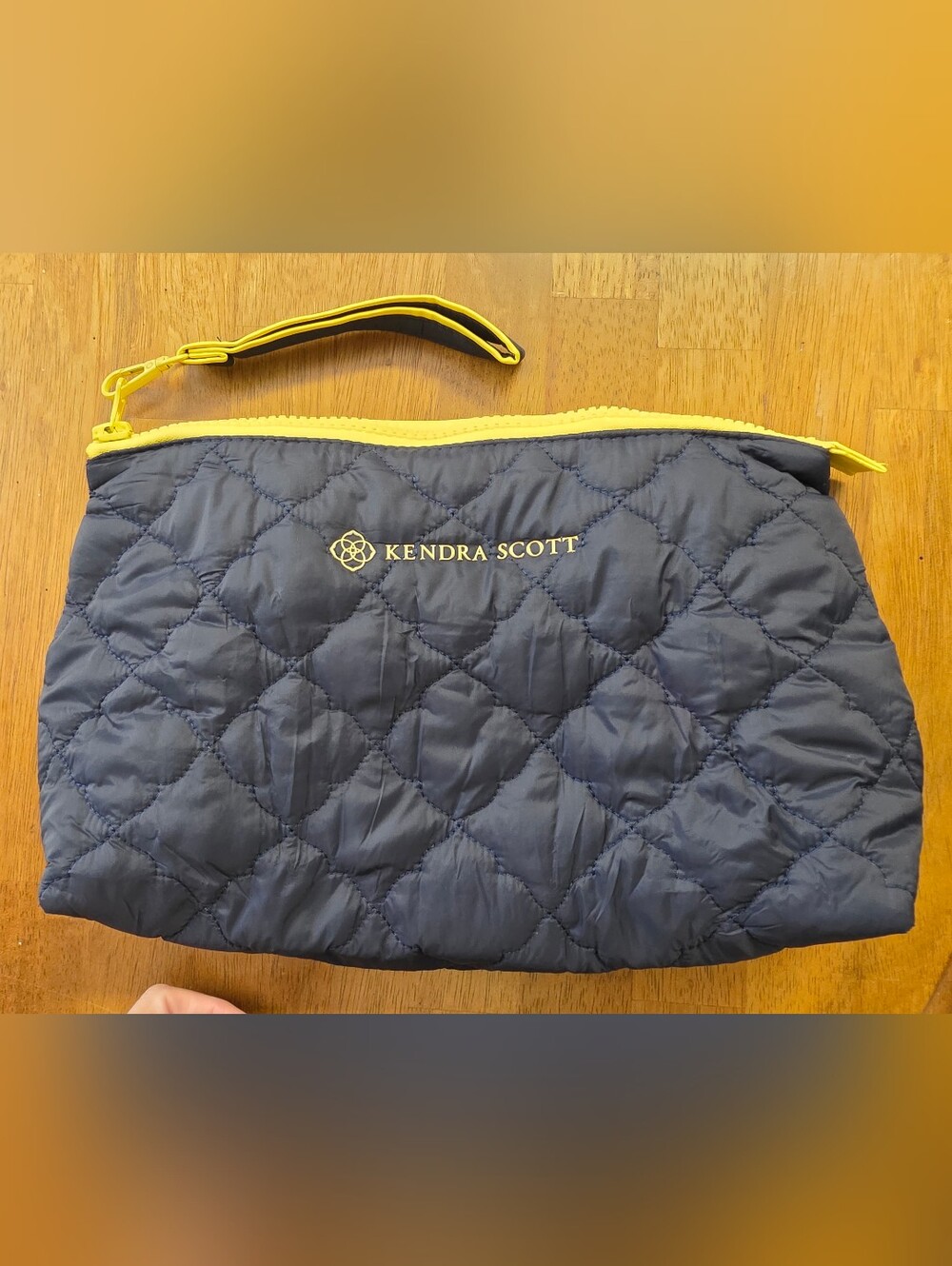 Kendra Scott Quilted Navy Travel Bag with Yellow Trim